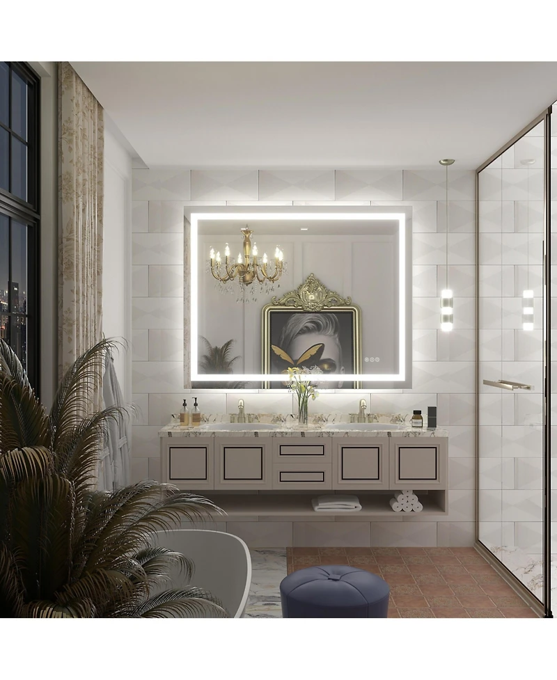 Apmir 48" x 38" Super Bright Front and Back Led Lighted Anti-Fog Tempered Glass Bathroom/Vanity Mirror with Etl and 3-Year Warranty
