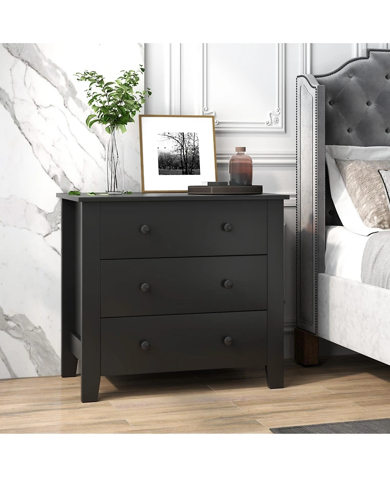 Sugift Wide Three Drawer Dresser Modern Storage Organizer