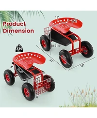 Sugift Four Wheel Rolling Garden Cart with Work Seat