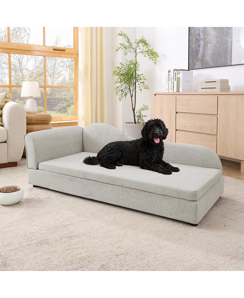 Clihome Dog Sofa for Medium Large Dogs, 55" Pet Couch with Irregular Backrest, Single Armrest