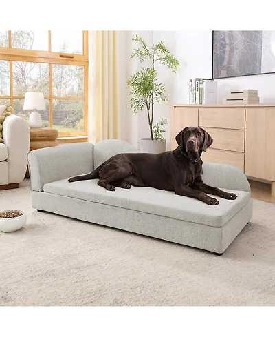Clihome Dog Sofa for Medium Large Dogs, 55" Pet Couch with Irregular Backrest, Single Armrest