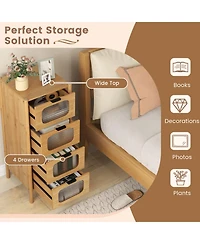 Gouun 4-Drawer Bamboo Storage Cabinet with Fluted Tempered Glass Drawers