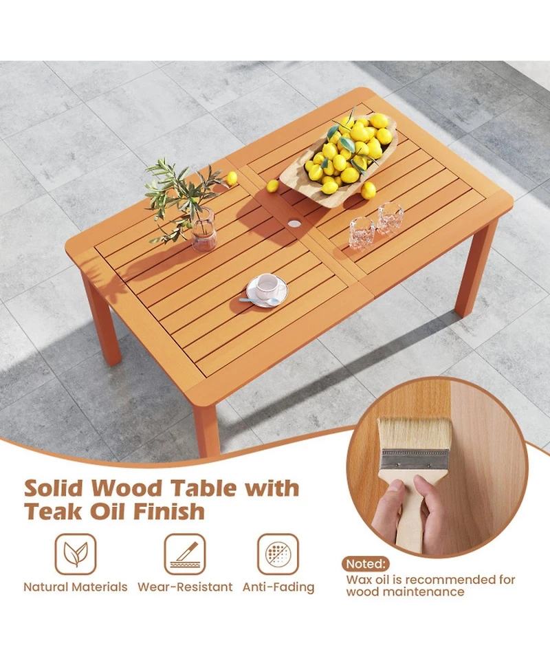 Gouun 59 x 35.5 in Solid Wood Outdoor Dining Table with Umbrella Hole for 6