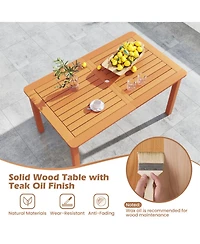 Gouun 59 x 35.5 in Solid Wood Outdoor Dining Table with Umbrella Hole for 6