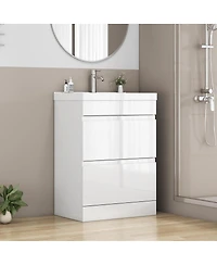 Sillysis Modern Freestanding Bathroom Vanity with Ceramic Sink, Soft Close Drawers, Glossy Storage Cabinet