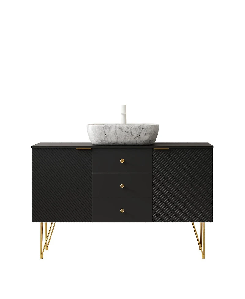 Sillysis Freestanding Bathroom Vanity with Sink, Sintered Stone Top, 3 Drawers and 2 Doors Storage, Pre-Assembled