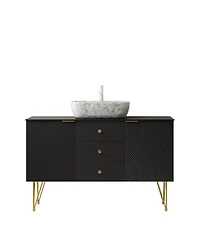 Sillysis Freestanding Bathroom Vanity with Sink, Sintered Stone Top, 3 Drawers and 2 Doors Storage, Pre-Assembled