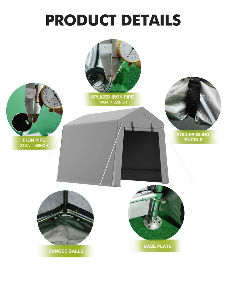 homfan Heavy-Duty Portable Outdoor Storage Tent and Motorcycle Shelter, Waterproof 220gsm Pe Canopy Carport with Dual Zipper Doors and Vents