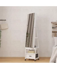 homfan Standing Jewelry Armoire with Full-Length Mirror, Rotating Base, Lockable Storage and Suede Lining