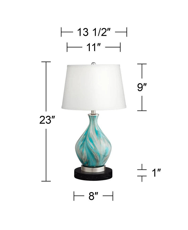 360 Lighting Cirrus Modern Accent Table Lamp with Round Marble Riser 22" High Drum Shade for Bedroom Living Room Office House Home