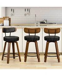 Dyhome 24 inches Bar Stools Set of 3, Modern Counter Height with Wood Back, Boucle Fabric Upholstered Barstools for Home, Cafe