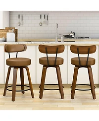 Dyhome 24 inches Bar Stools Set of 3, Modern Counter Height with Wood Back, Boucle Fabric Upholstered Barstools for Home, Cafe