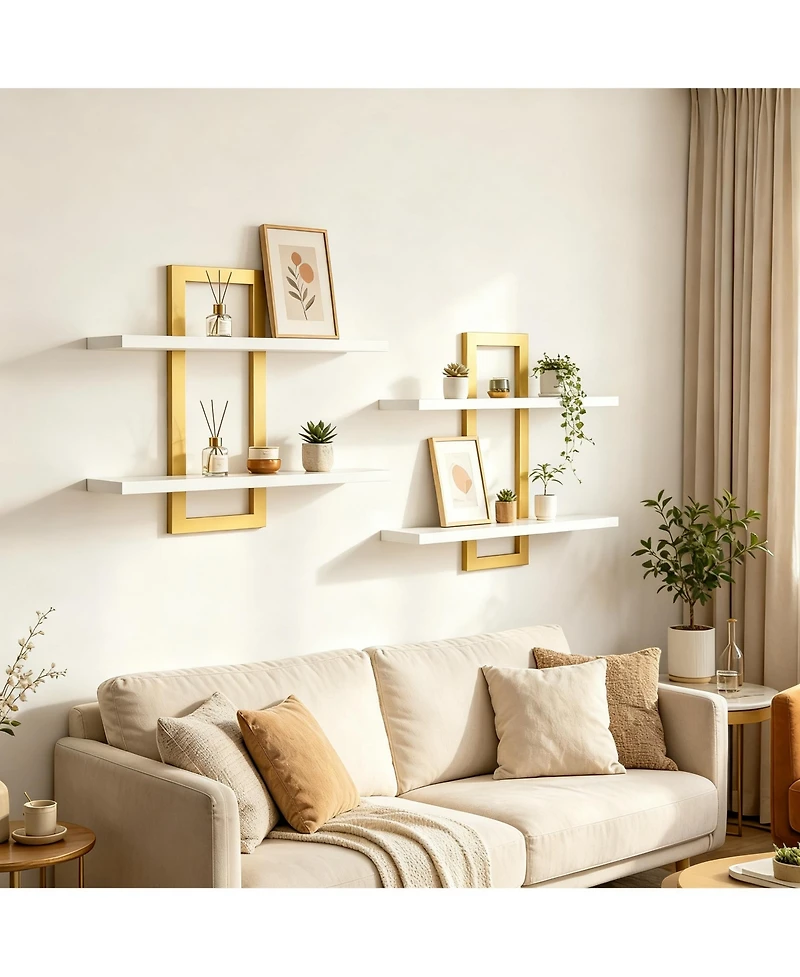 Yigii Double-Layer Floating Shelves for Home Decor, Capacity, Easy Install, Versatile Use