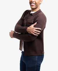 Spring + Mercer Men's Plus Long Sleeve Sweater With Full Buttoned Two Patch Pockets