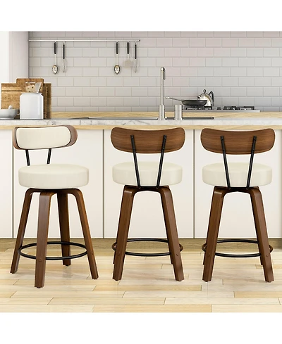 Dyhome 24 inches Bar Stools Set of 3, Modern Counter Height Bar Stools with Wood Back, Boucle Fabric Upholstered Barstools for Home, Cafe