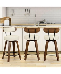 Dyhome 24 inches Bar Stools Set of 3, Modern Counter Height Bar Stools with Wood Back, Boucle Fabric Upholstered Barstools for Home, Cafe