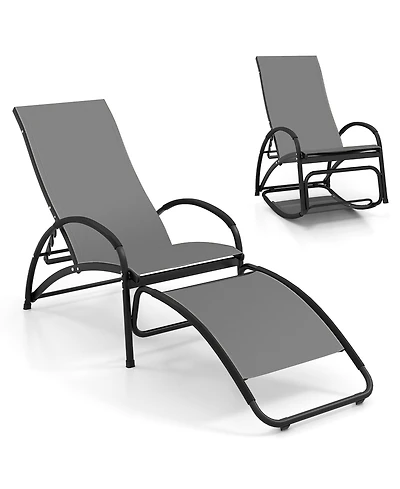 Gymax 2-in-1 Outdoor Rocking Chair with 4-Position Adjustable Backrest Curved Armrests