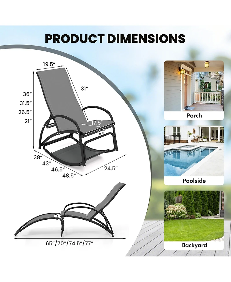 Gymax 2PCS 2-in-1 Outdoor Rocking Chair with 4-Position Adjustable Backrest Curved Armrests