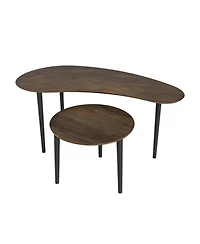 Slickblue Modern Nesting Tables Set of 2 with Rubber Wood Legs, Mid Century Design-Walnut