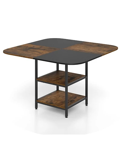 Gouun 47.5 in Square Kitchen Dining Table with Mix-Colored Top and Storage Shelves