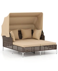 Gouun Wicker Outdoor Daybed with Retractable Canopy and Cushions