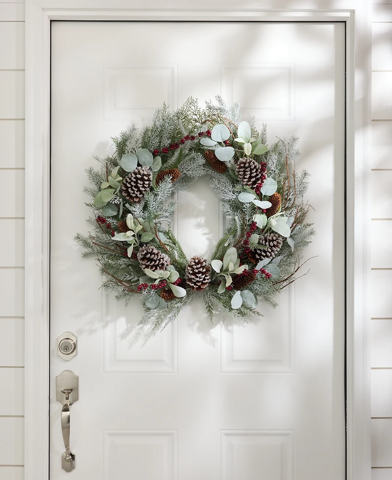 Holiday Lane Heritage Flocking Wreath with Pine Cones and Berries, Macy's Exclusive