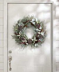 Holiday Lane Heritage Flocking Wreath with Pine Cones and Berries, Macy's Exclusive