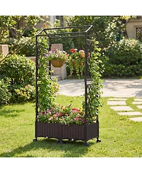 Gymax 2PCS Self-Watering Planter Boxes with Lattice Trellis and Roof