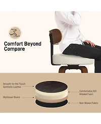 Dyhome 24 inches Bar Stools Set of 2, Counter Height Bar Stools with Leather Pad Wood Back, Leather Upholstered Barstools for Kitchen Island, Cafe