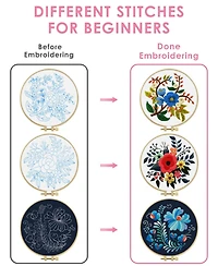 Gnuadz 3 Sets Embroidery Kit Adults Floral Beginners Hoops Threads