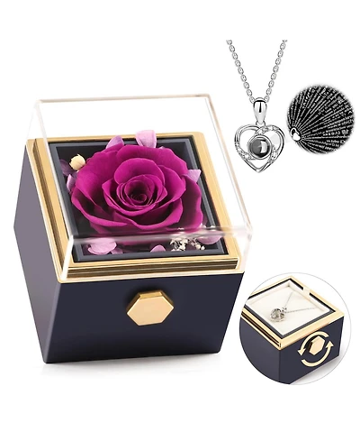 Gnuadz Preserved Rose Rotating Box Love Necklace Mother's Day Gift
