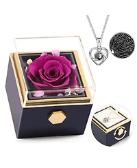 Gnuadz Preserved Rose Rotating Box Love Necklace Mother's Day Gift