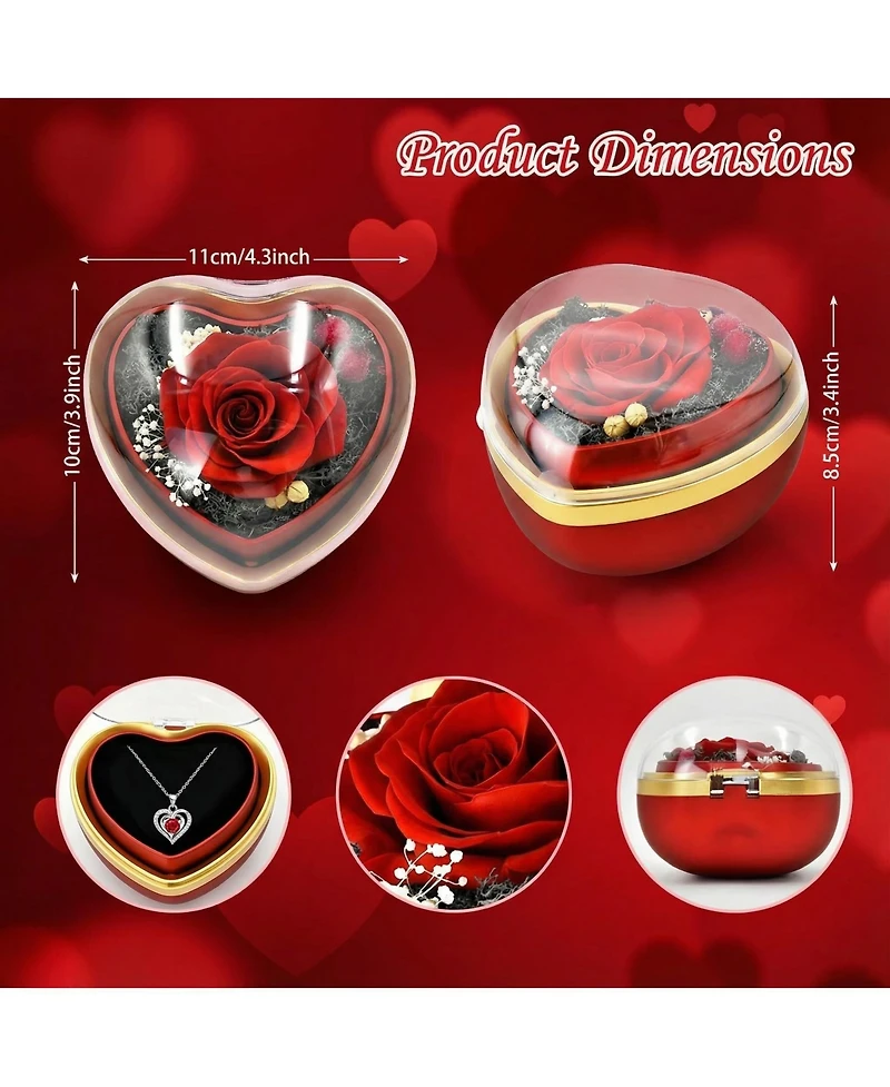 Gnuadz Eternal Rose Heart Necklace Gift Box
