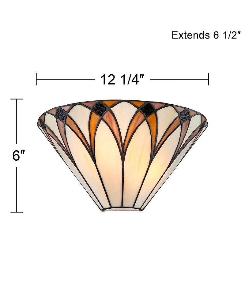 Regency Hill Filton Tiffany Style Wall Light Sconces Set of 2 Bronze Hardwire 12 1/4" Fixture Art Glass for Bedroom Bathroom Vanity House