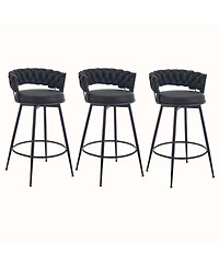 Dyhome 28 inch Bar Stools Set of 3, Modern Counter Height Stools, 360° Swivel Suede Fabric Stool Chairs with Woven Back and Footrest