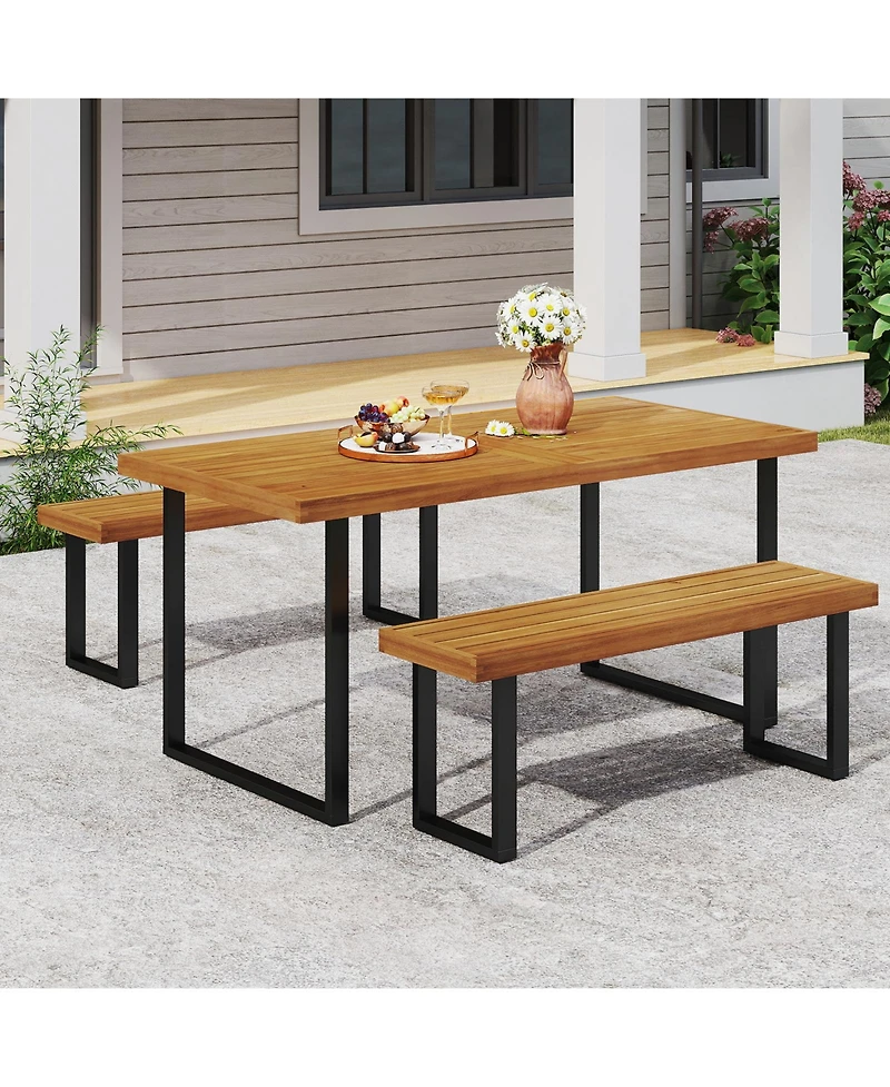 Slickblue Outdoor Dining Table Set 3 Piece with Backless Benches