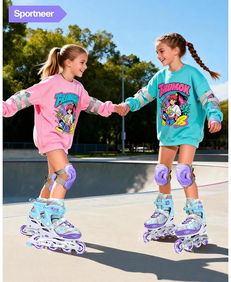 Sportneer Inline Skates 4 Size Adjustable Light Up Wheels Protective Gear Set for Kids Girls Beginners Indoor Outdoor