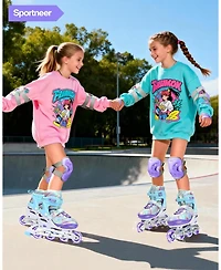 Sportneer Inline Skates 4 Size Adjustable Light Up Wheels Protective Gear Set for Kids Girls Beginners Indoor Outdoor