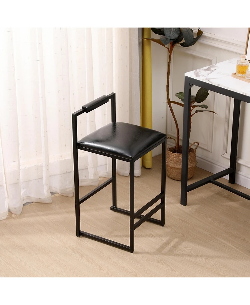 flynama Bar Stool with Backrest Set of 2 Counter Height Pu Leather Upholstered Bar Chairs with Footrest