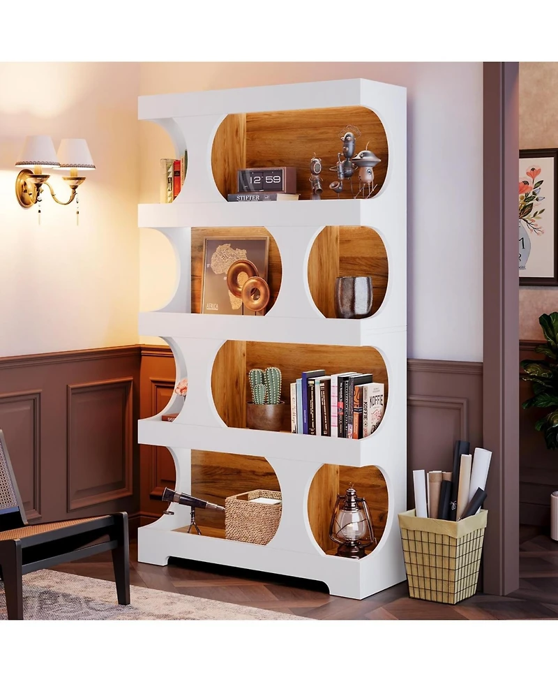 Tribesigns 71" Tall Bookcase Set of 2, 4-Tier S-Shaped Bookshelf, L Library Bookshelf Unit for Home Office Living Room Bedroom