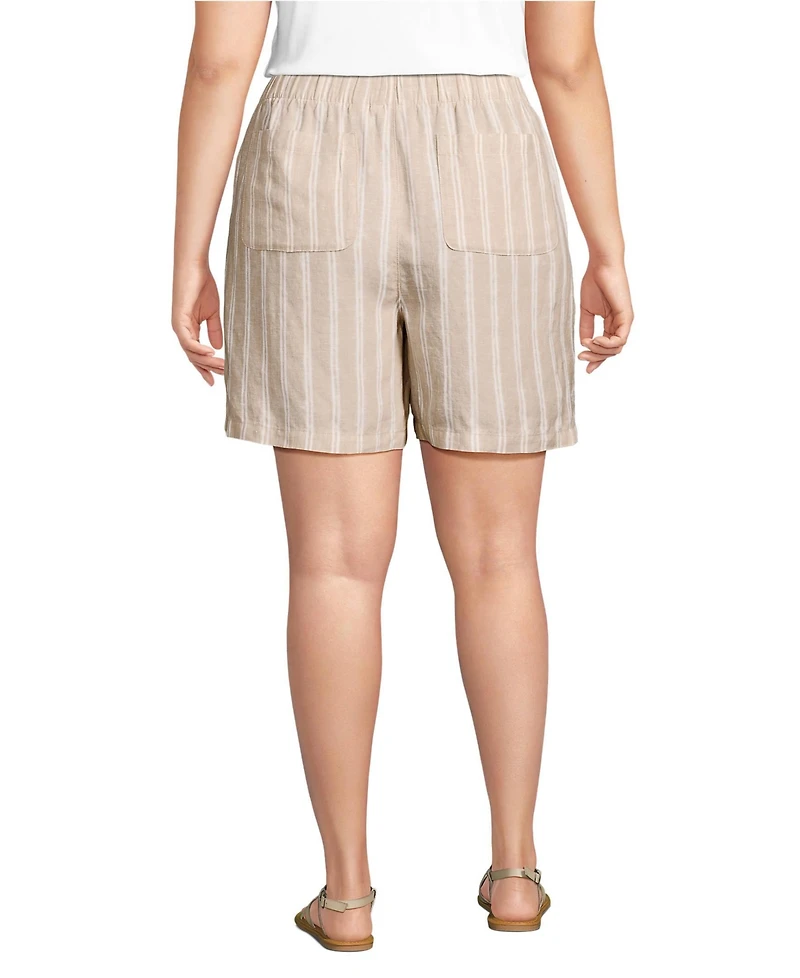 Lands' End Women's Plus Linen High Rise Pull On 7" Shorts