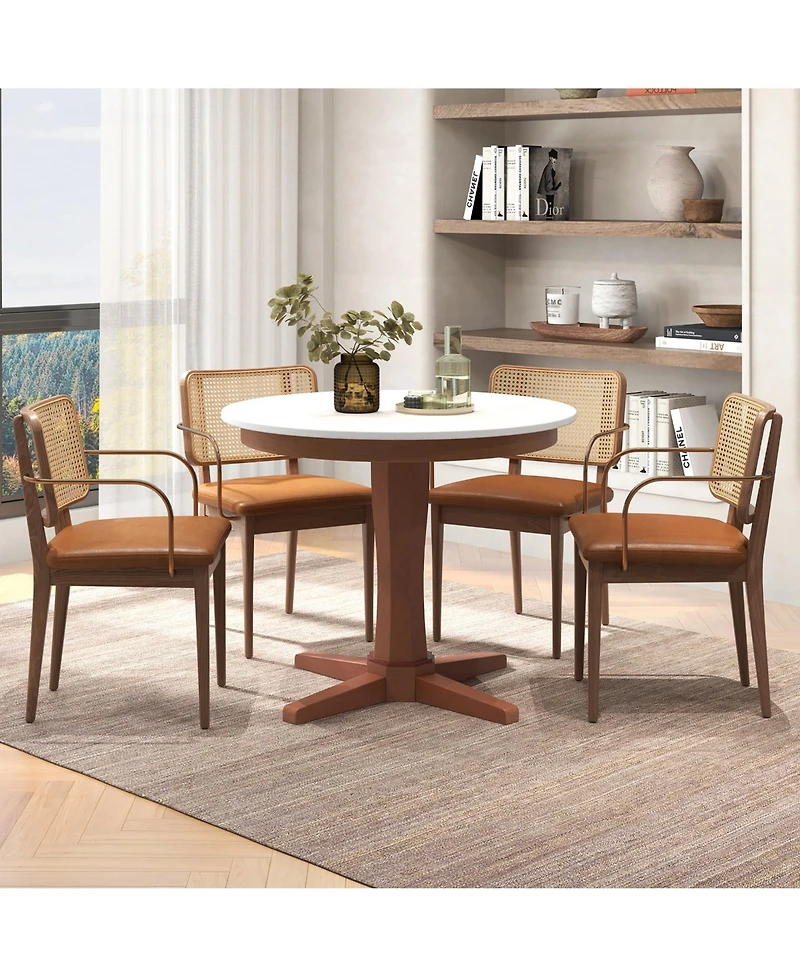 Gymax 36'' Round Dining Table for 4 People w/ Pedestal Base Solid Rubber Wood Frame