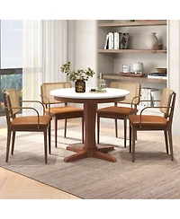 Gymax 36'' Round Dining Table for 4 People w/ Pedestal Base Solid Rubber Wood Frame