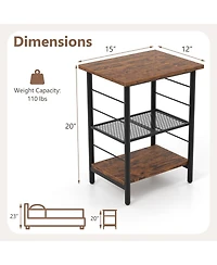 Slickblue Modern 3-Tier End Table Set of 2 with Metal Frame and Open Storage Shelves