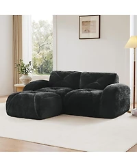 Maison Boucle 80.3'' Velvet Boneless L-Shaped Sofa, 2 Seater + Ottoman, No Assembly