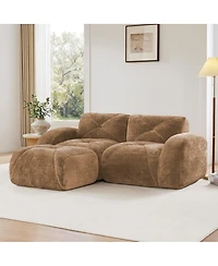 Maison Boucle 80.3'' Velvet Boneless L-Shaped Sofa, 2 Seater + Ottoman, No Assembly