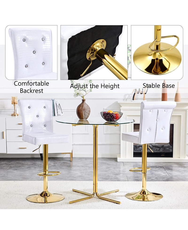 Rainsken Swivel Bar Stools Set of 2, Adjustable Faux crocodile Leather, with Button Tufted Back, Metal Leg Kitchen Island Chairs, for