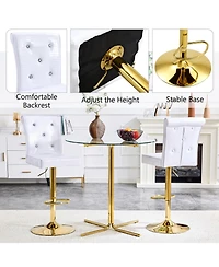 Rainsken Swivel Bar Stools Set of 2, Adjustable Faux crocodile Leather, with Button Tufted Back, Metal Leg Kitchen Island Chairs, for