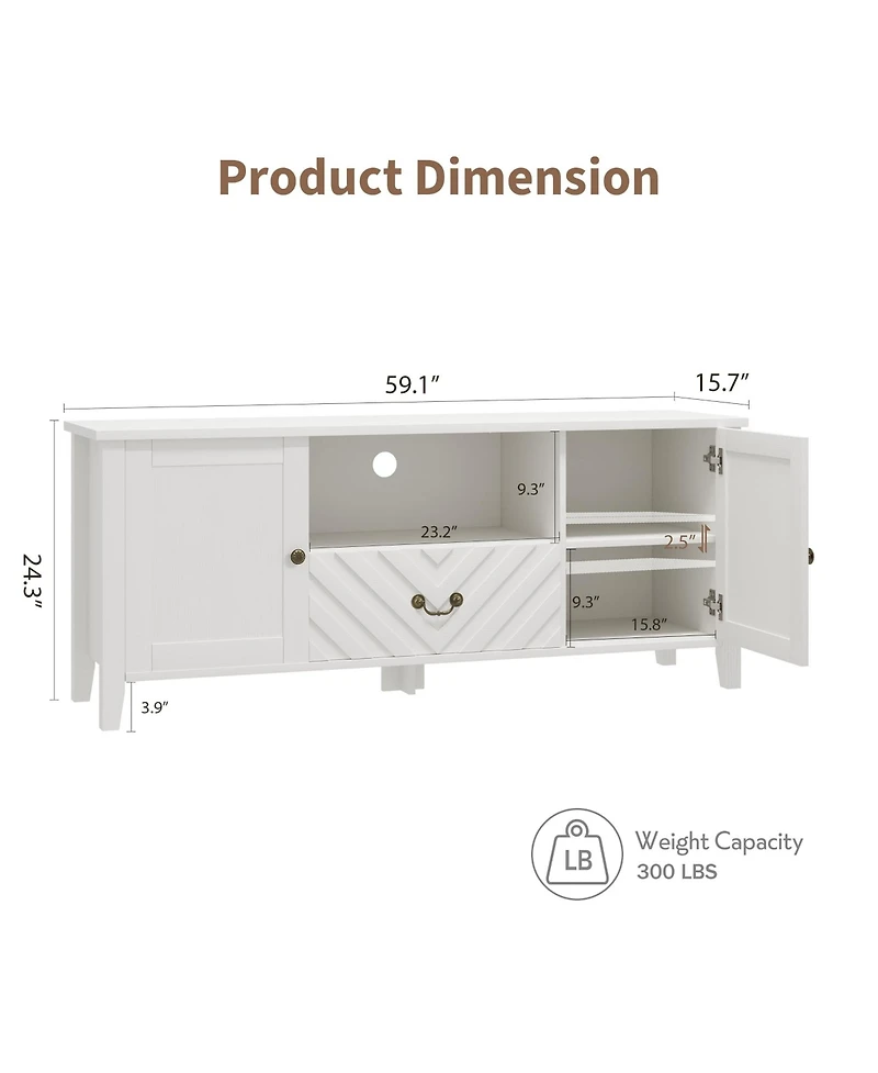 homfan Modern Farmhouse Tv Stand with Led Lighting, Storage Cabinets and Drawers