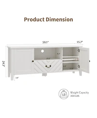 homfan Modern Farmhouse Tv Stand with Led Lighting, Storage Cabinets and Drawers